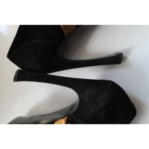Yves Saint Laurent Tribute Suede Ankle Booties Black Gold Size 38.5 - Picture 9 of 14